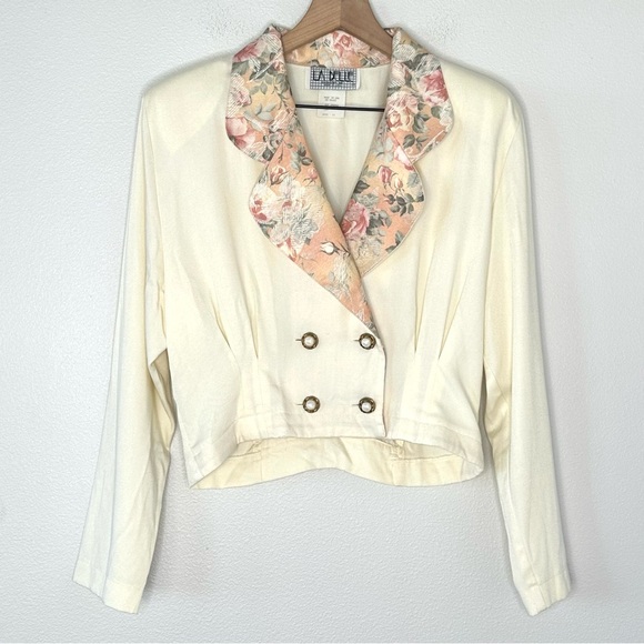 Vintage 80s USA Made La Belle Fashions Cropped Jacket Blazer Sz L (11) Floral - Picture 1 of 11